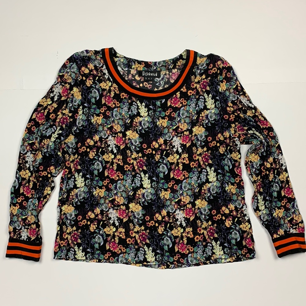 Anthropologie Rdalamal Black Floral Top Blouse Size 12 Long Sleeves - Picture 2 of 9